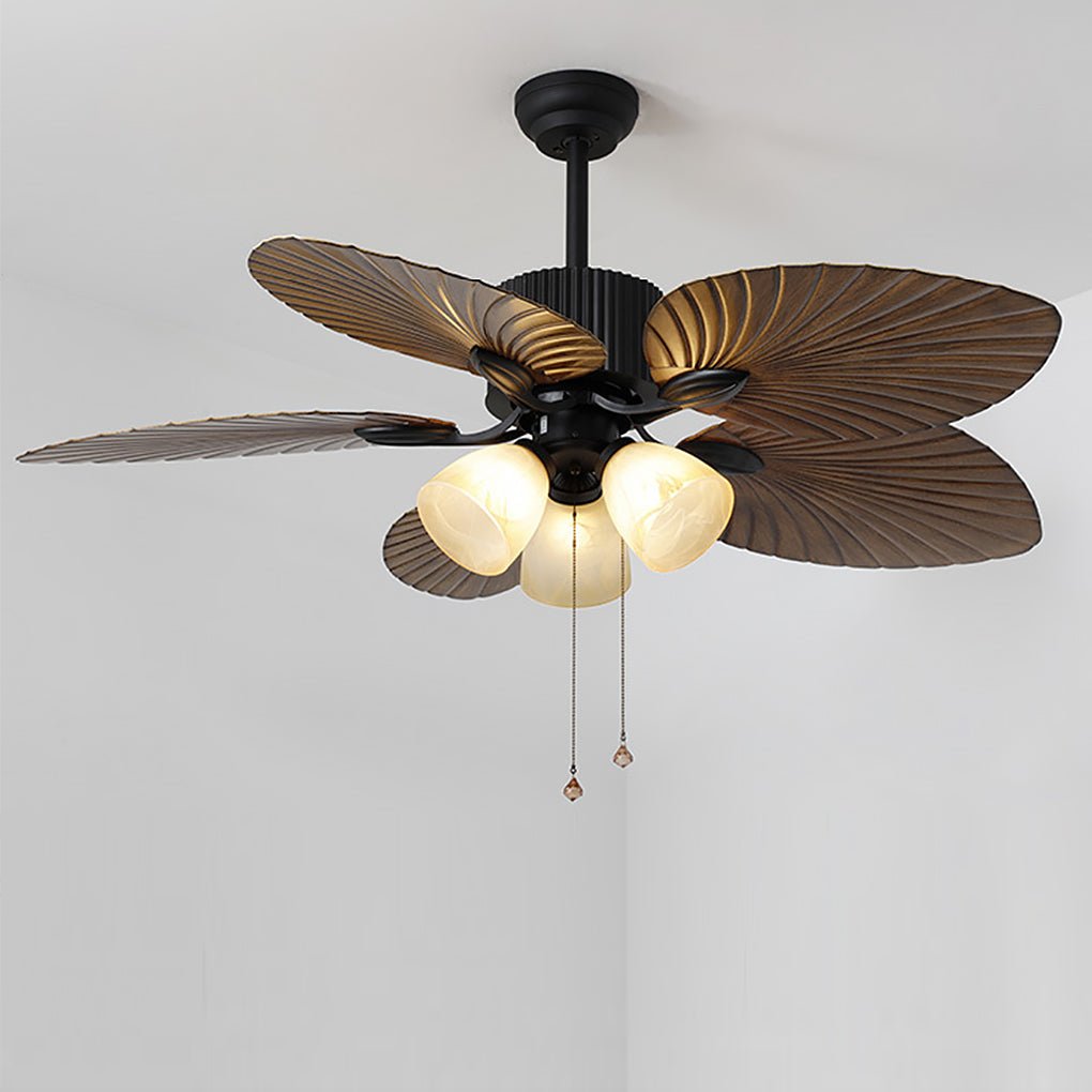 52 Inch Rustic Leaf Blade Ceiling Fan with 12W Dimming LED and Inverter Motor