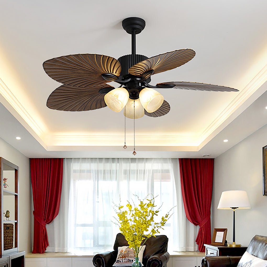 52 Inch Rustic Leaf Blade Ceiling Fan with 12W Dimming LED and Inverter Motor