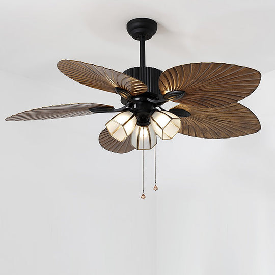 52 Inch Rustic Leaf Blade Ceiling Fan with 12W Dimming LED and Inverter Motor