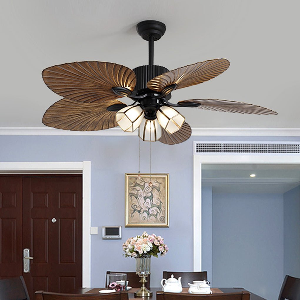 52 Inch Rustic Leaf Blade Ceiling Fan with 12W Dimming LED and Inverter Motor
