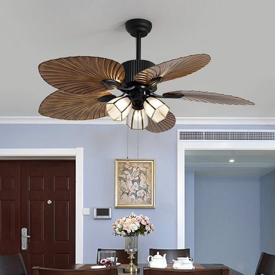 52 Inch Rustic Leaf Blade Ceiling Fan with 12W Dimming LED and Inverter Motor