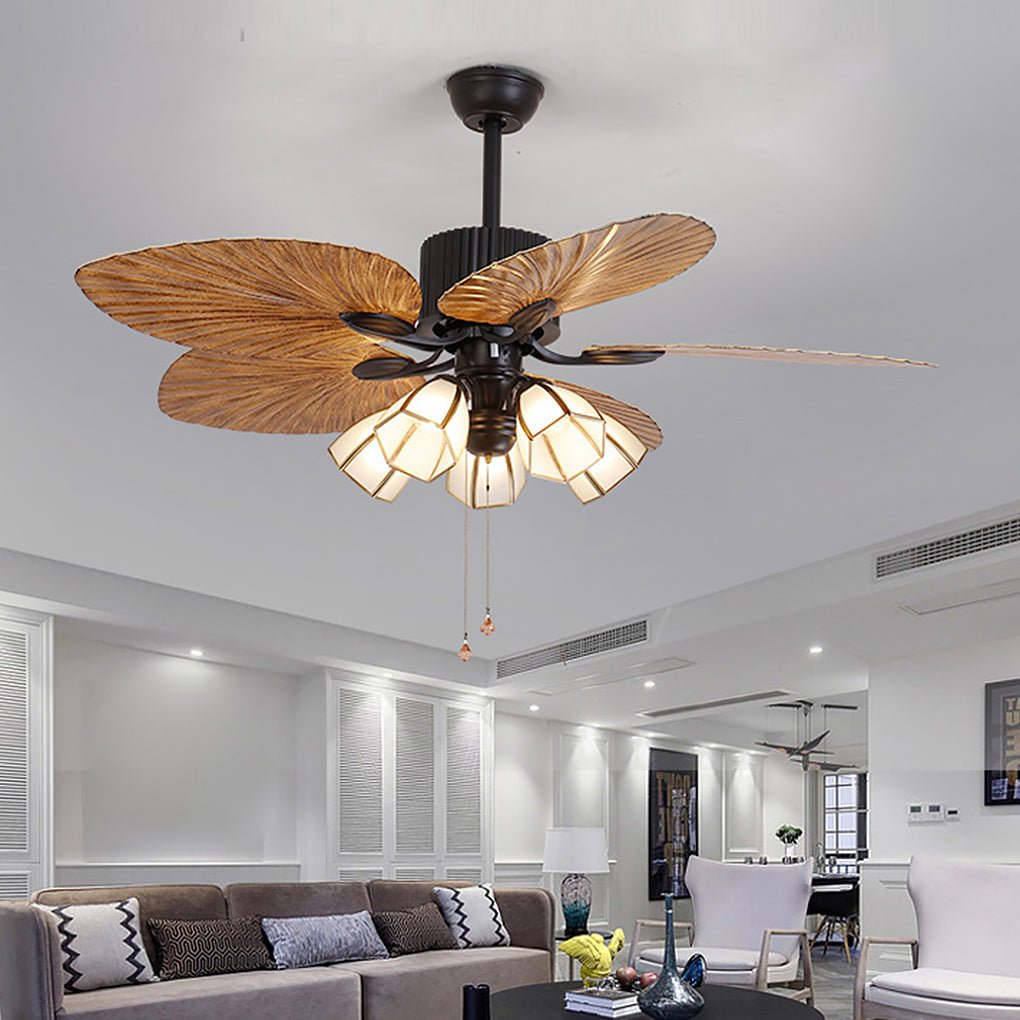 52 Inch Rustic Leaf Blade Ceiling Fan with 12W Dimming LED and Inverter Motor