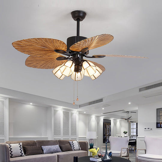 52 Inch Rustic Leaf Blade Ceiling Fan with 12W Dimming LED and Inverter Motor