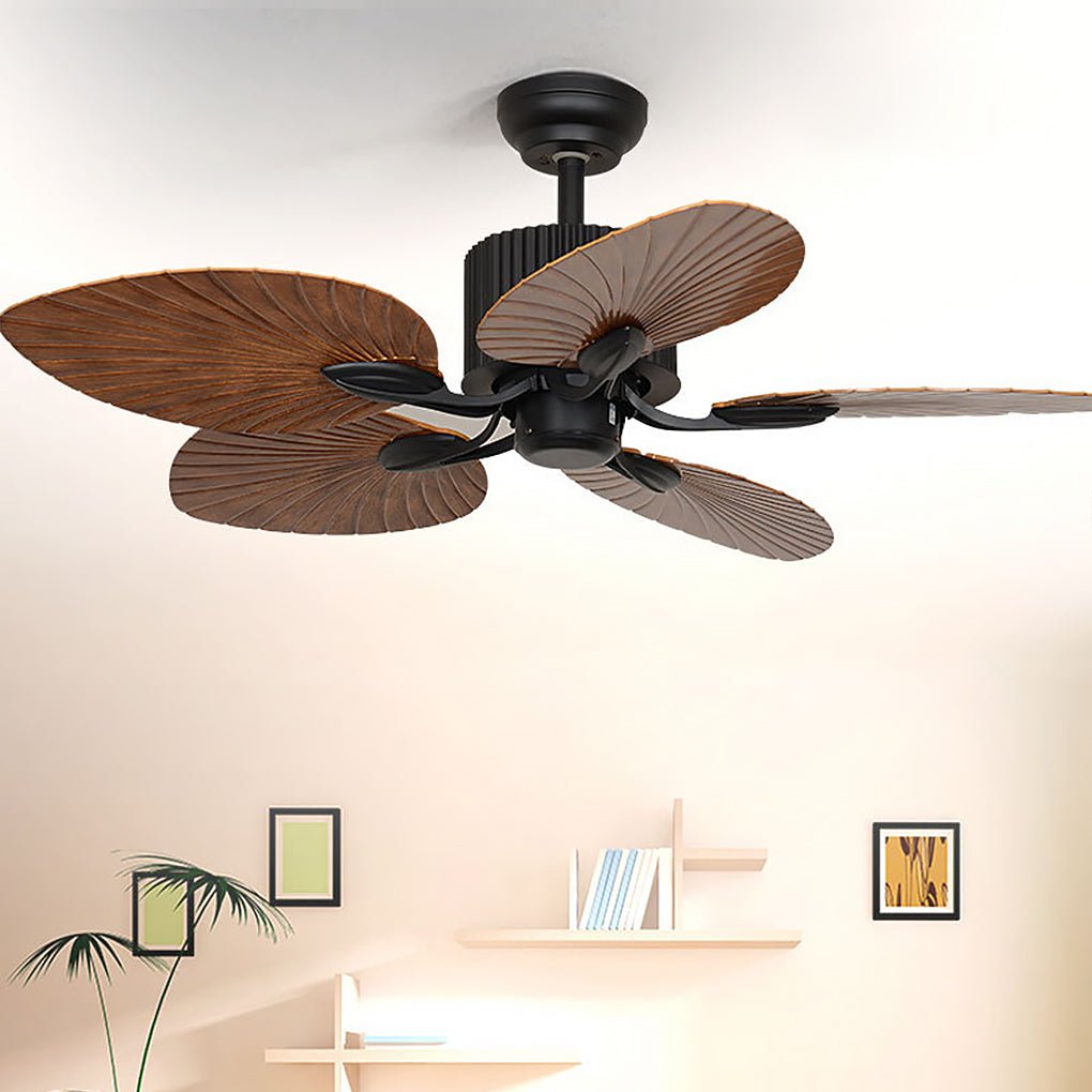 52 Inch Rustic Leaf Blade Ceiling Fan with 12W Dimming LED and Inverter Motor