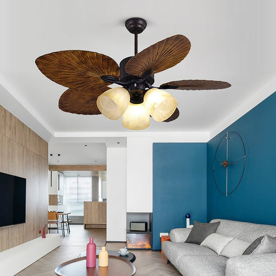 52 Inch Rustic Leaf Blade Ceiling Fan with 12W Dimming LED and Inverter Motor