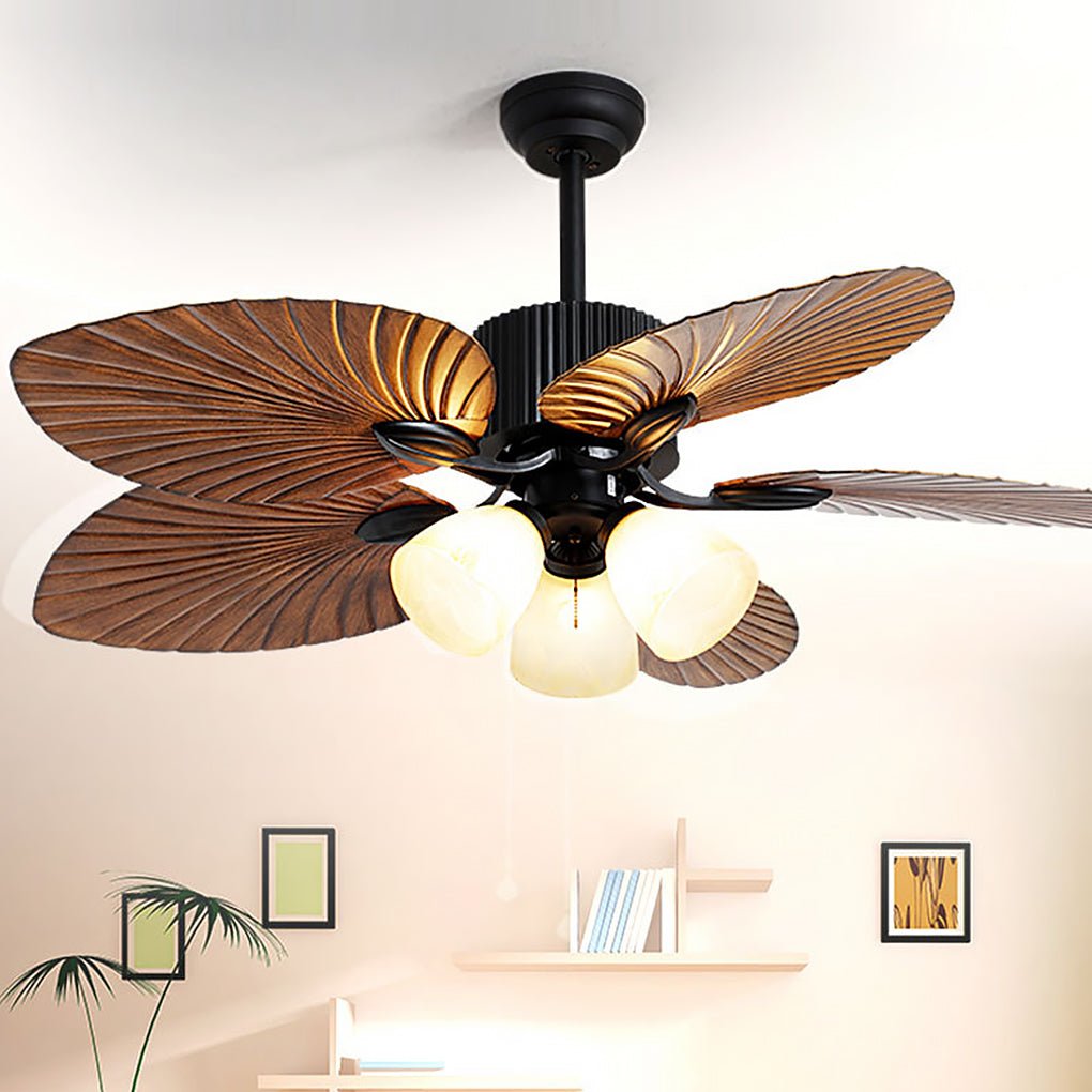 52 Inch Rustic Leaf Blade Ceiling Fan with 12W Dimming LED and Inverter Motor