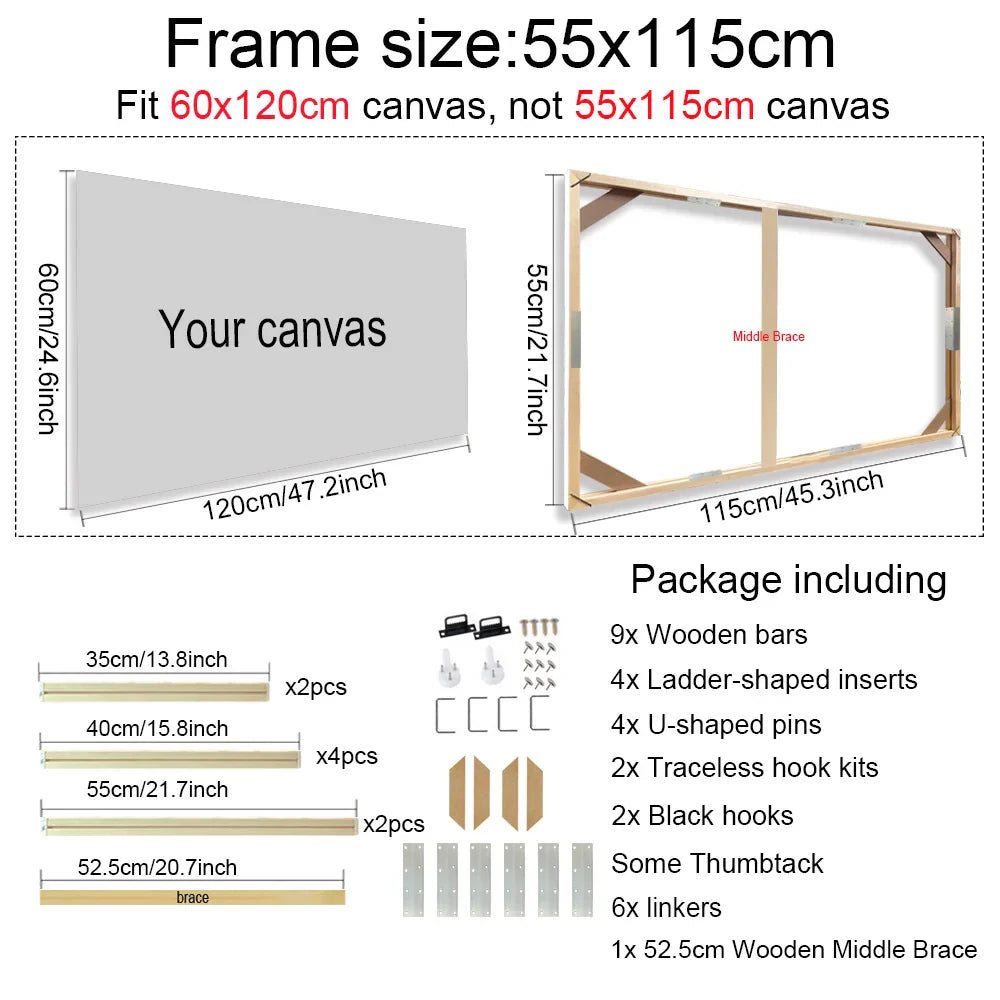 Solid Wood Canvas Stretcher Frame Gallery Mount Multiple Sizes