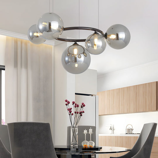 5 / 7 / 9 Light Glass Ball Circular Contemporary Chandelier with 3 Step Dimming