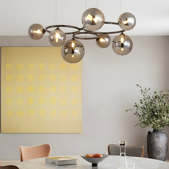 5 / 7 / 9 Light Glass Ball Circular Contemporary Chandelier with 3 Step Dimming