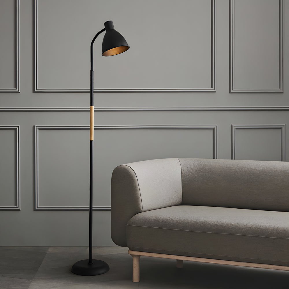59" Wood and Metal Arc LED Task Floor Lamp