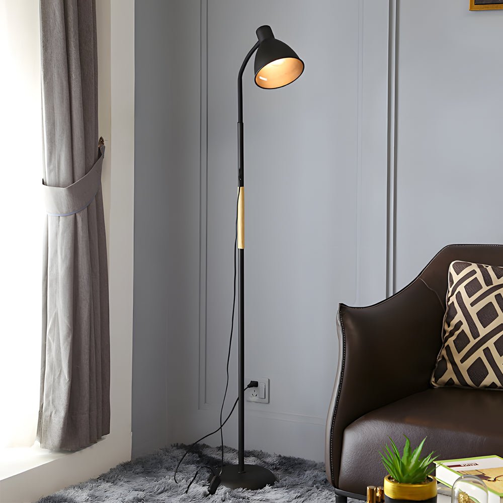 59" Wood and Metal Arc LED Task Floor Lamp