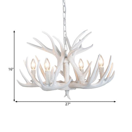White Resin Antler Chandelier – Modern Rustic 4/6/9-Light Hanging Ceiling Lamp