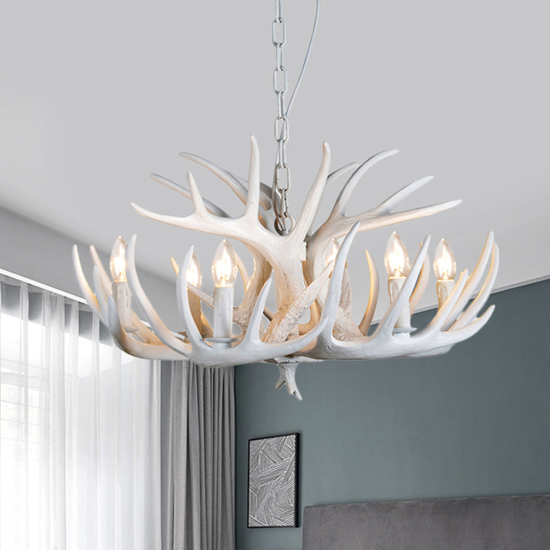 White Resin Antler Chandelier – Modern Rustic 4/6/9-Light Hanging Ceiling Lamp