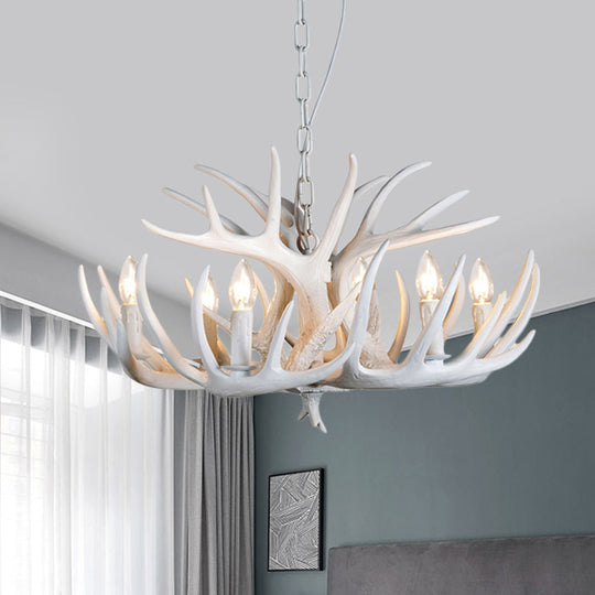 White Resin Antler Chandelier – Modern Rustic 4/6/9-Light Hanging Ceiling Lamp
