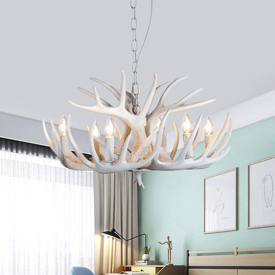 White Resin Antler Chandelier – Modern Rustic 4/6/9-Light Hanging Ceiling Lamp