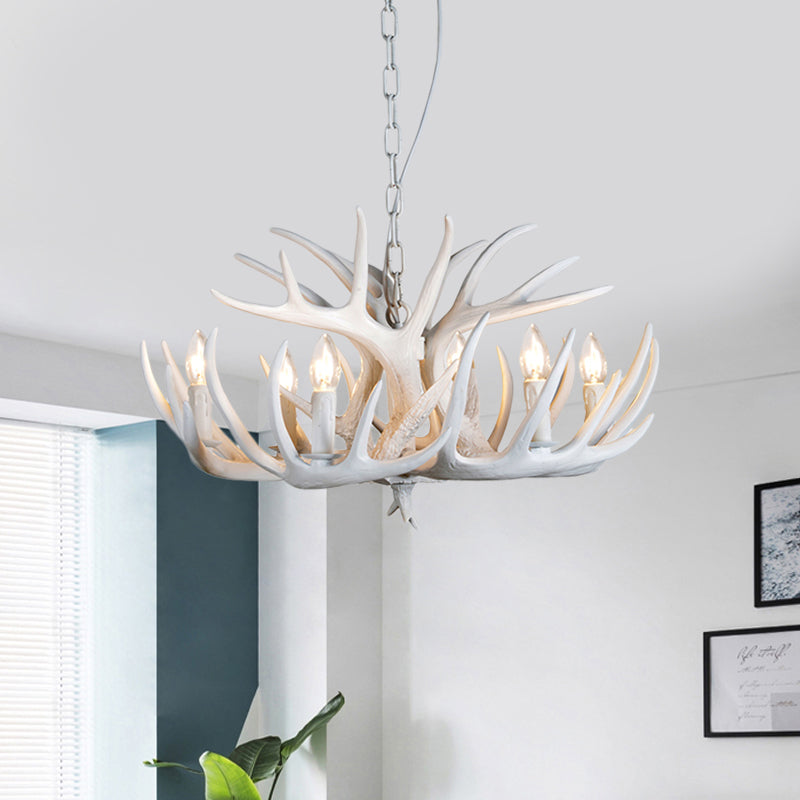 White Resin Antler Chandelier – Modern Rustic 4/6/9-Light Hanging Ceiling Lamp