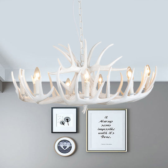 White Resin Antler Chandelier – Modern Rustic 4/6/9-Light Hanging Ceiling Lamp