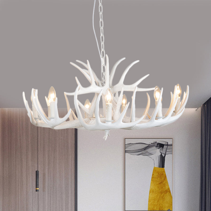 White Resin Antler Chandelier – Modern Rustic 4/6/9-Light Hanging Ceiling Lamp