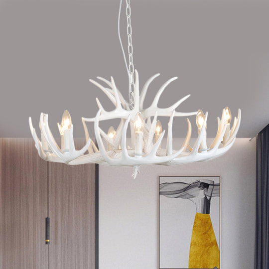 White Resin Antler Chandelier – Modern Rustic 4/6/9-Light Hanging Ceiling Lamp