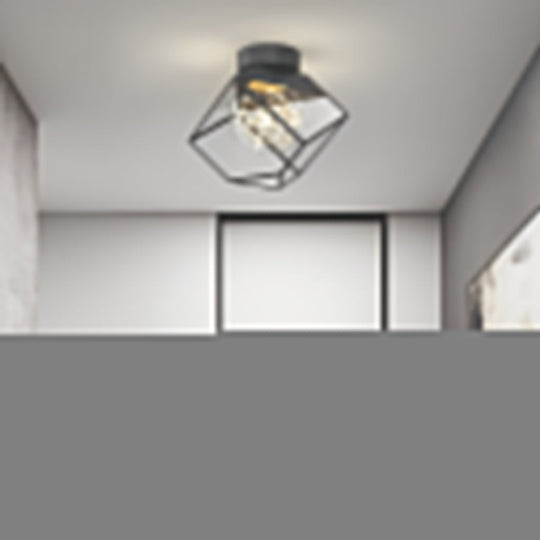 Square Frame Metal Glass Three-Step Dimming Black Modern Ceiling Lamp