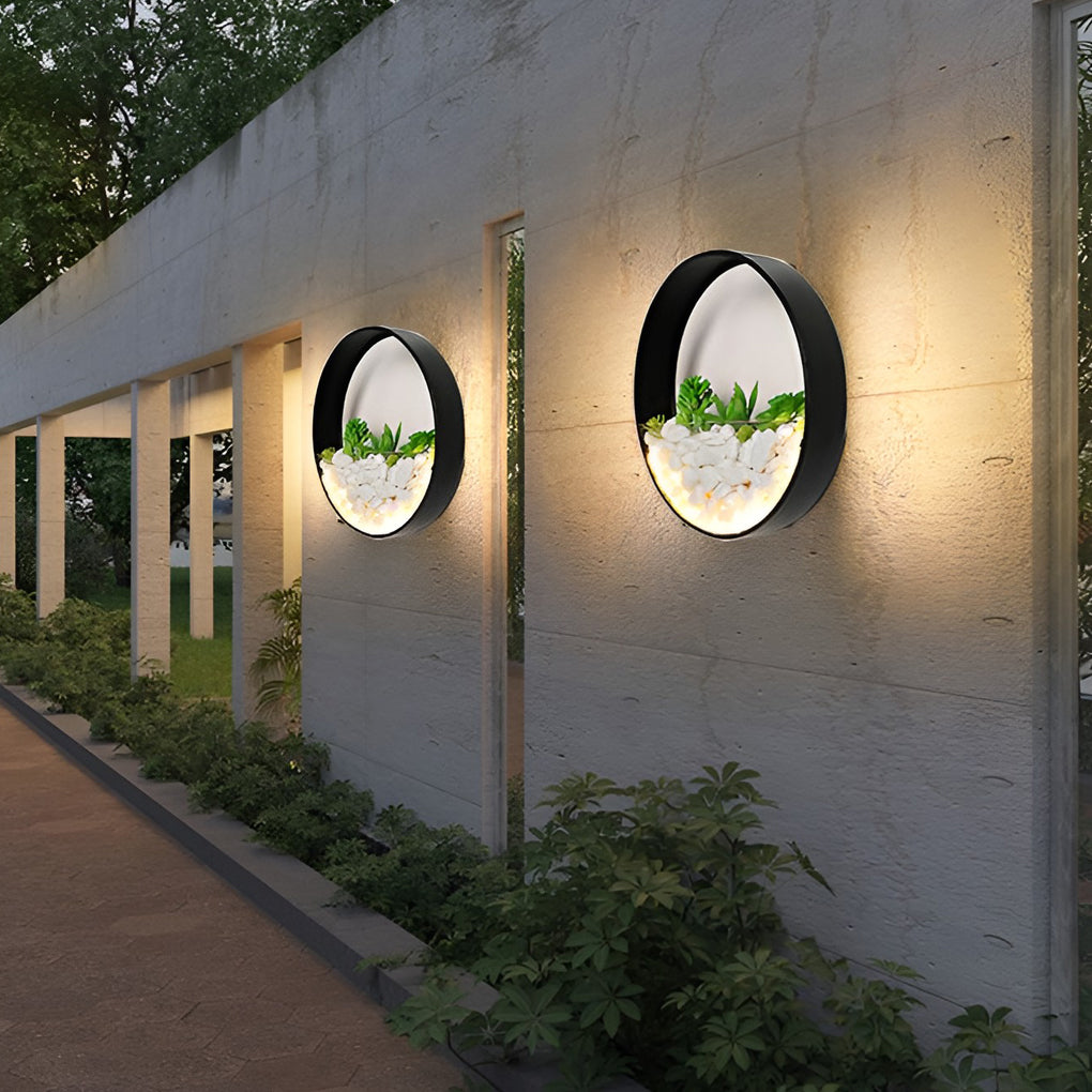 Round Small Artificial Plants Stones 18W LED Modern Outdoor Wall Light