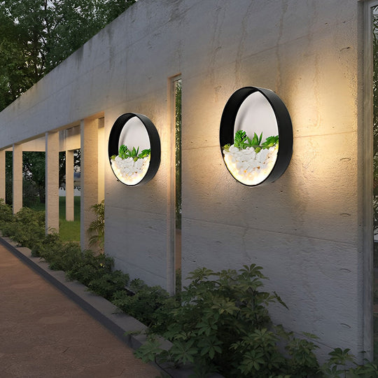 Round Small Artificial Plants Stones 18W LED Modern Outdoor Wall Light