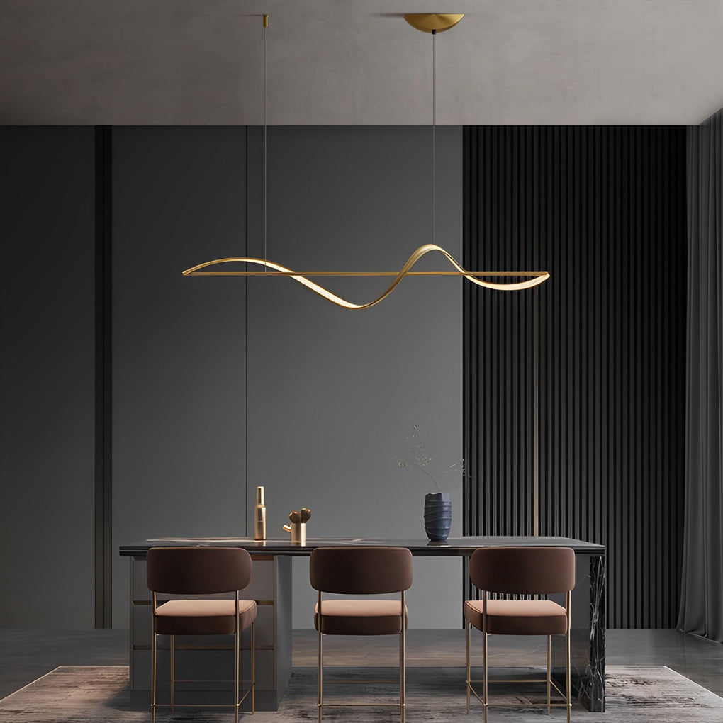 Minimalist Strip Waves LED Copper Dining Room Chandelier