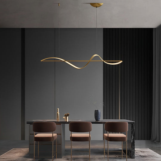 Minimalist Strip Waves LED Copper Dining Room Chandelier