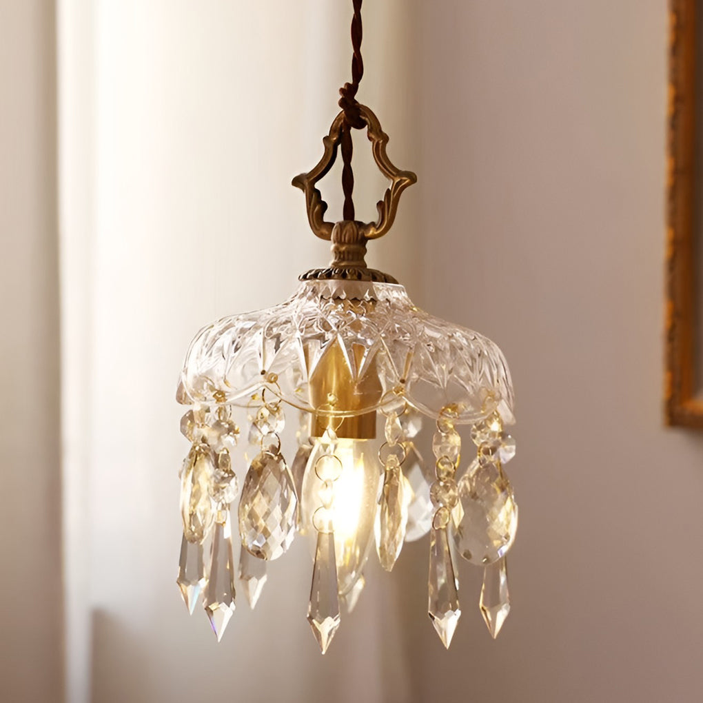 Retro Glass Crystal LED Gold Modern Pendant Light