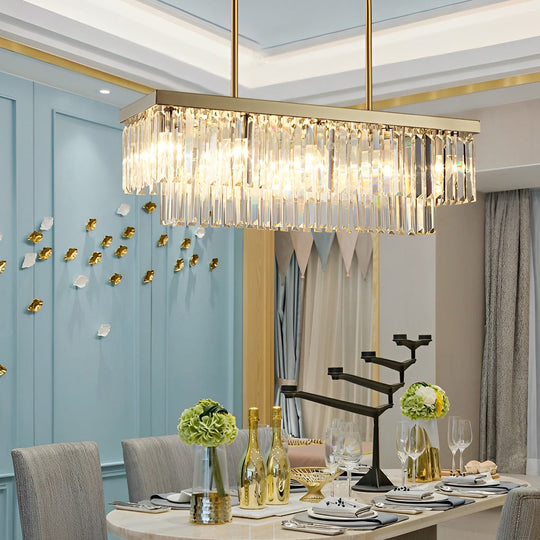 Rectangular LED Three-Step Dimming Crystal Strips Postmodern Chandelier