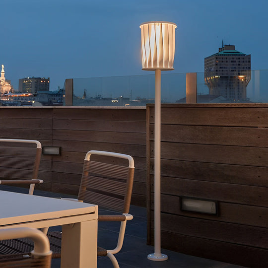 Stainless Steel Outdoor Floor Lamp with Rotating Design and Vertical Slats