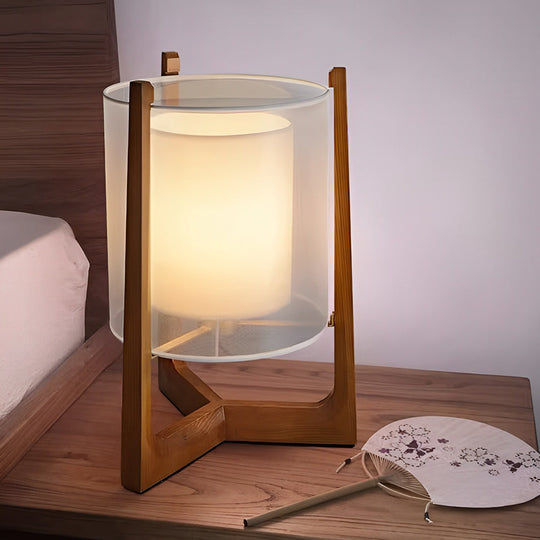 Rustic Japanese-Style Wood Standing Floor Lamp with Double Shades