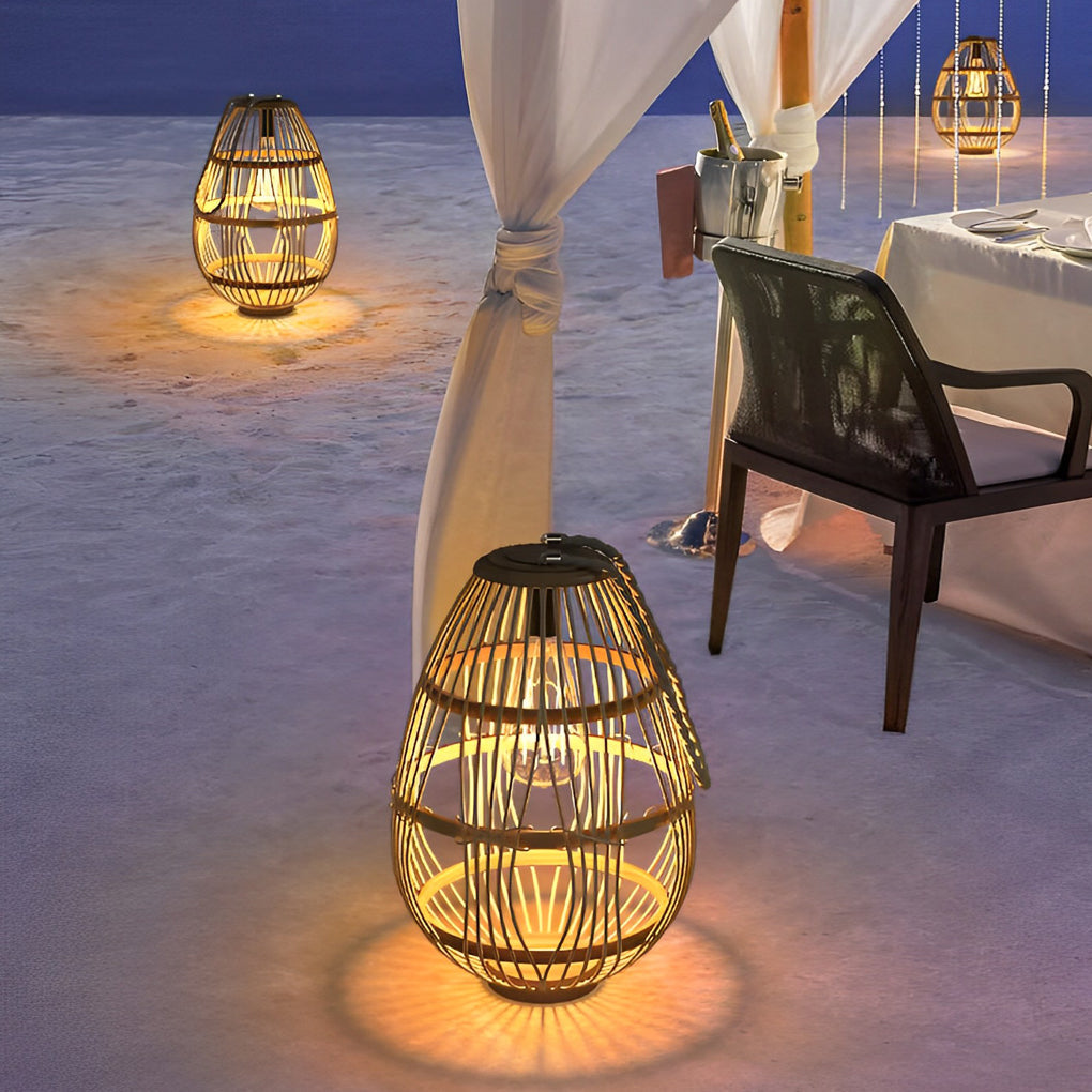Portable Rattan Wood LED Waterproof Solar Garden Lawn Lamp
