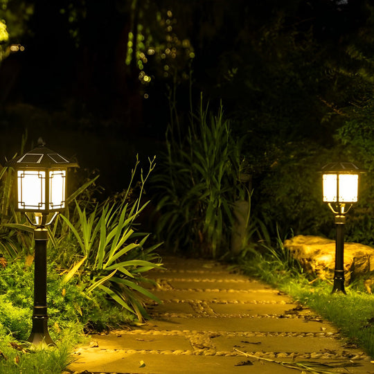 Ancient House Style Solar LED Post Light with 3-Step Dimming