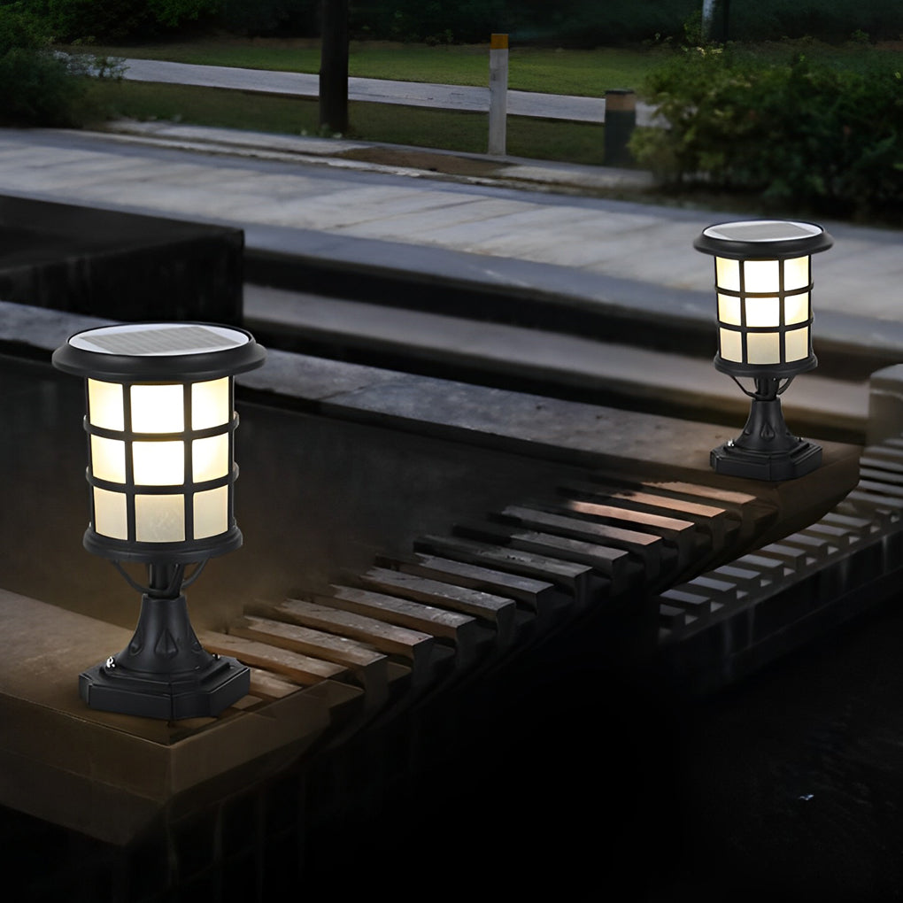 Round Cage Waterproof LED Solar Fence Post Light with Remote