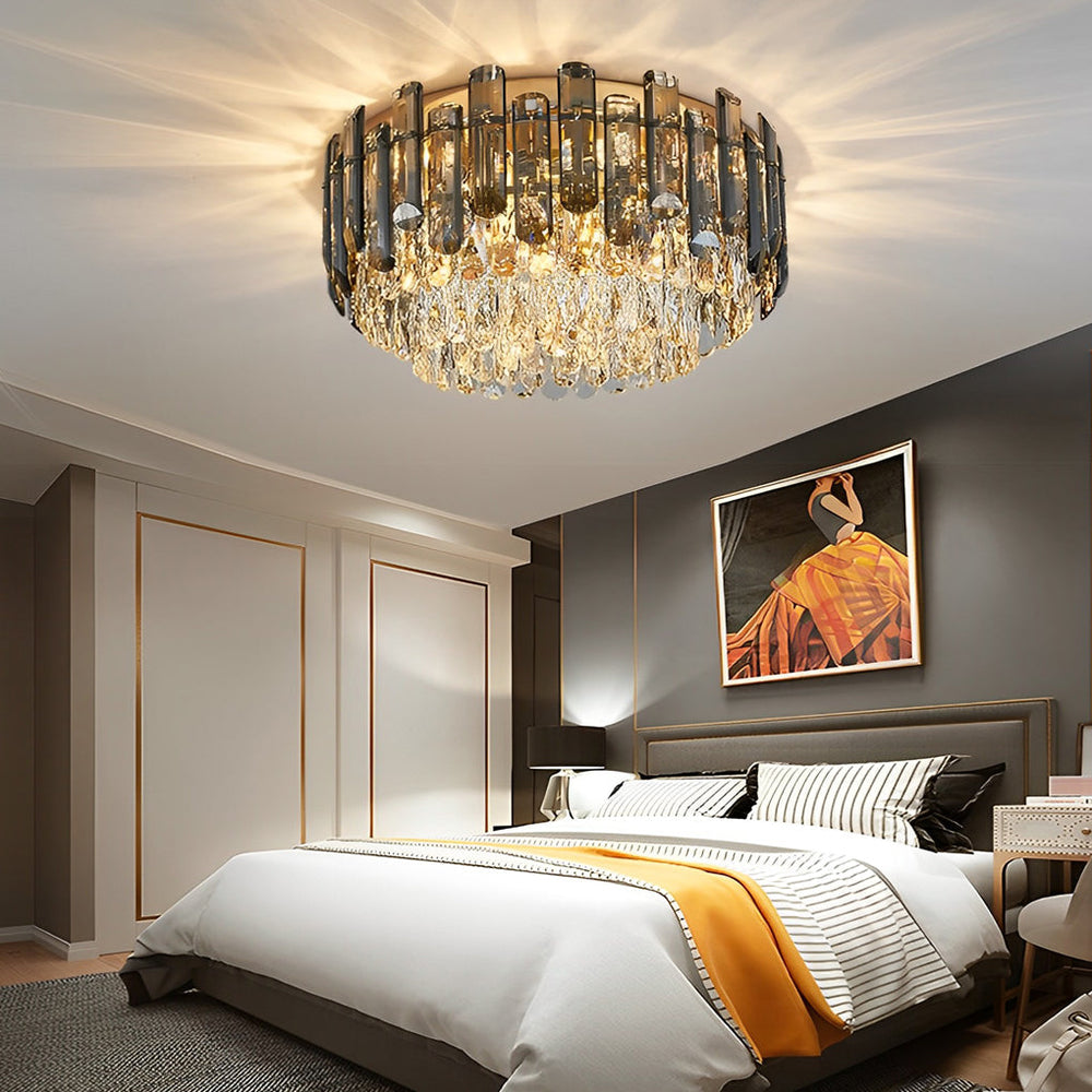 Round Metal Crystal Three Step Dimming Luxury Modern Ceiling Light