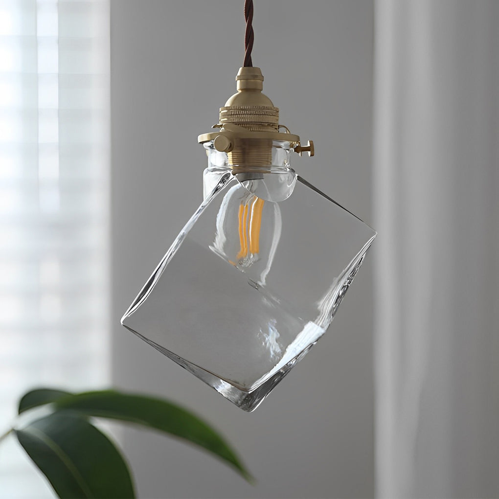 Square Transparent Glass Modern Pendant Light for Kitchen Island
