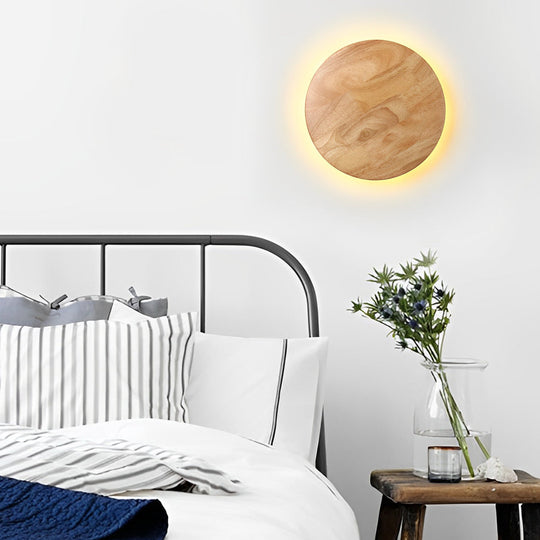 Round Oval Creative LED Wood Nordic Bedside Wall Lamp