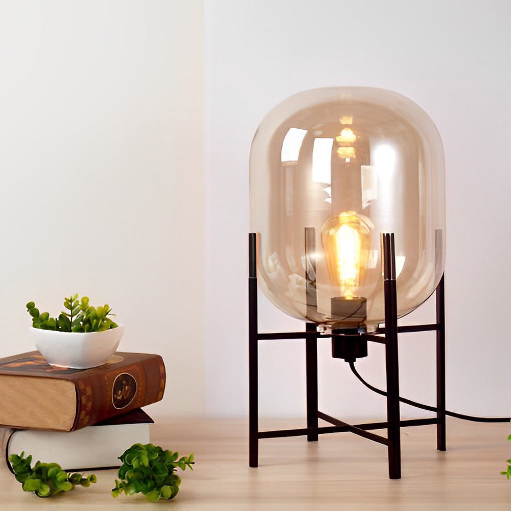 Industrial Standing Metal & Hand-Blown Glass Floor Lamp