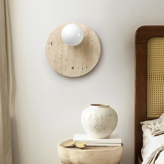 Round & Long Yellow Travertine LED Wabi-Sabi Wall Lamp