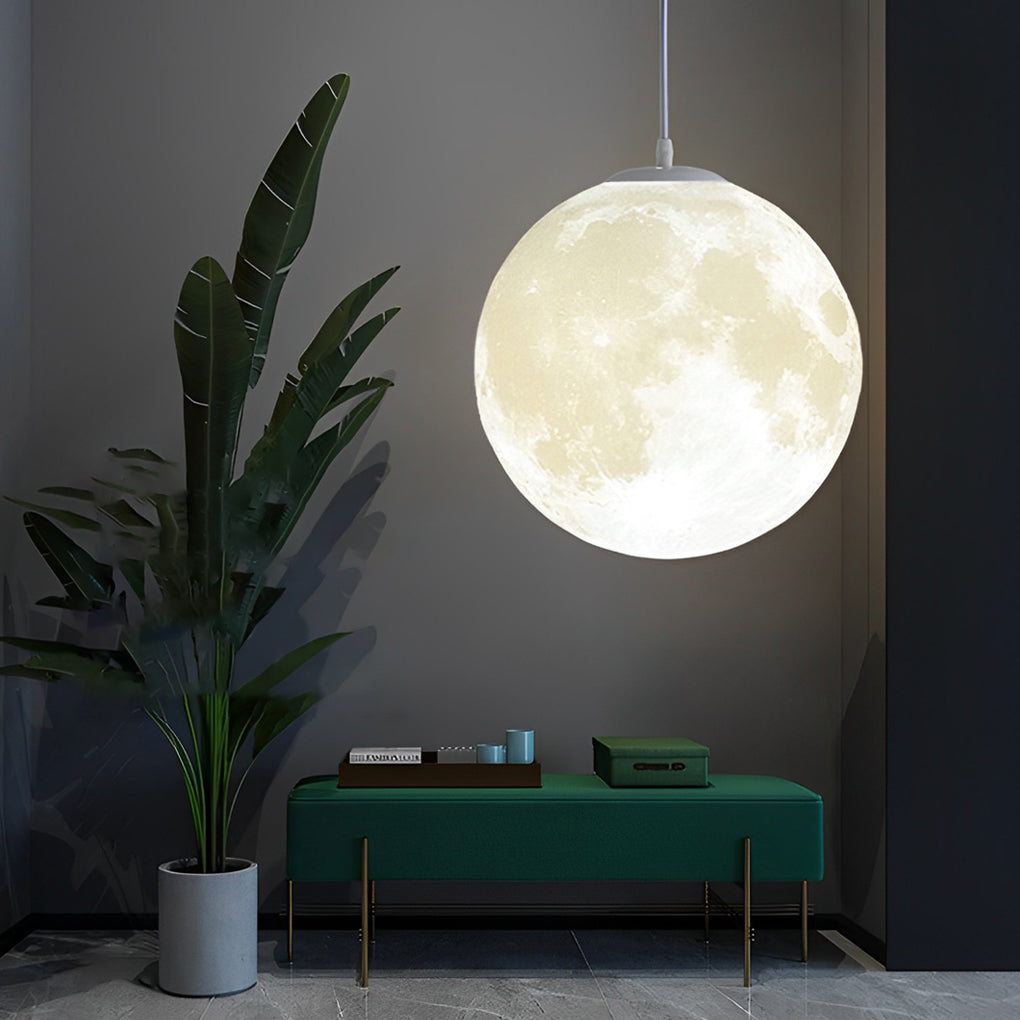 Round Moon Lunar 3D Creativity White Pendant Lamp