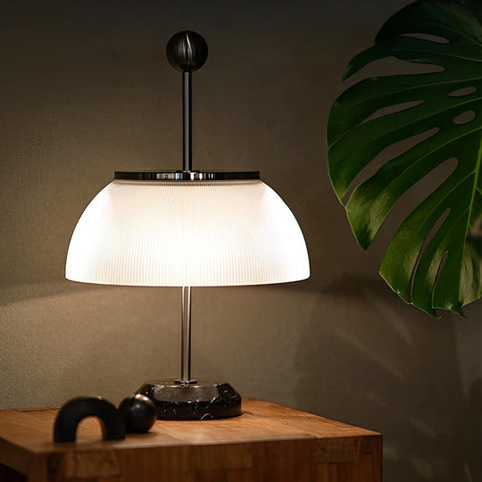 Ribbed Glass Bowl and Metal Italian Accent Table Lamp