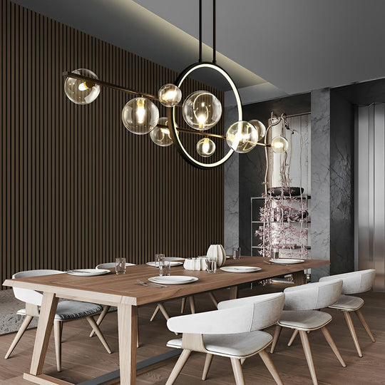 Moon Glass Bubbles LED Black Postmodern Dining Room Chandelier