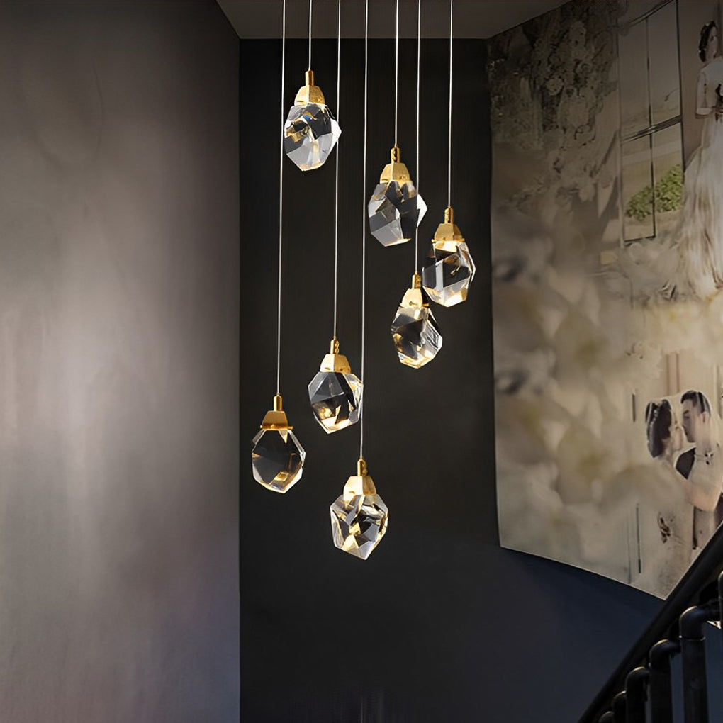 Spiral Crystal – Electroplated Metal Modern Duplex Staircase Chandelier