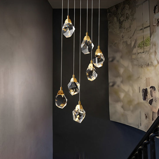 Spiral Crystal – Electroplated Metal Modern Duplex Staircase Chandelier
