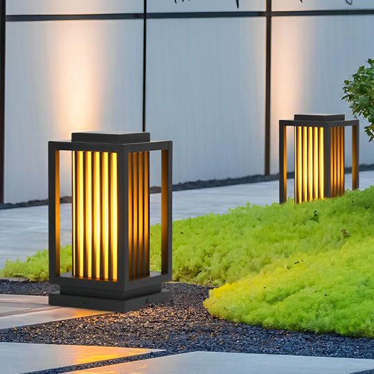 Modern Black LED Cage Pathway Lawn Lights Waterproof Outdoor Lamps