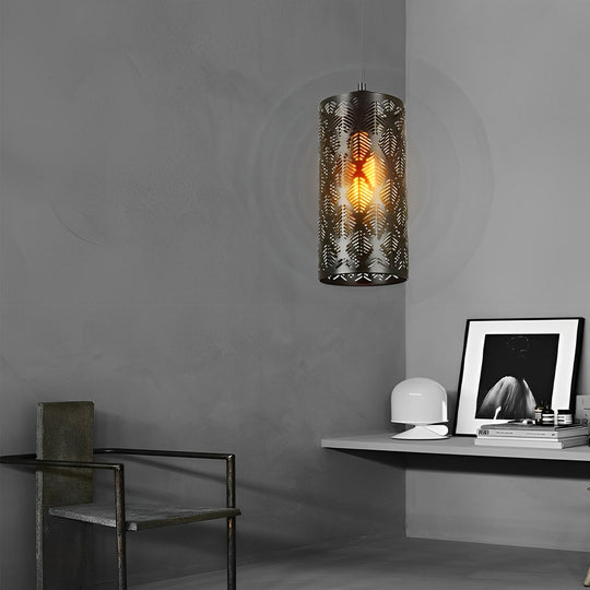 Cylindrical Creative Hollow Iron Black Industrial Style Pendant Light