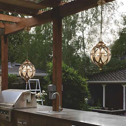 European Retro Pendant Aluminum Glass Outdoor Ceiling Light