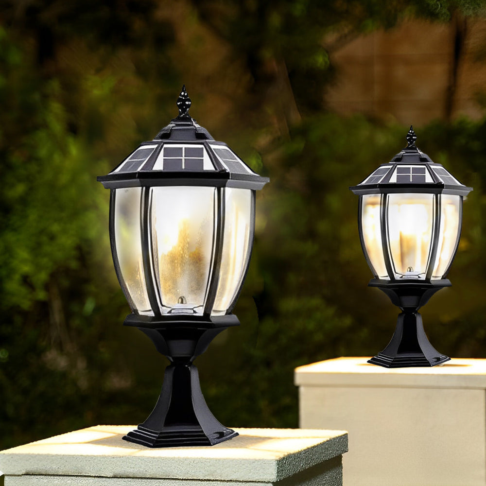 LED Waterproof Black Vintage Outdoor Solar Fence Post Lights with Remote