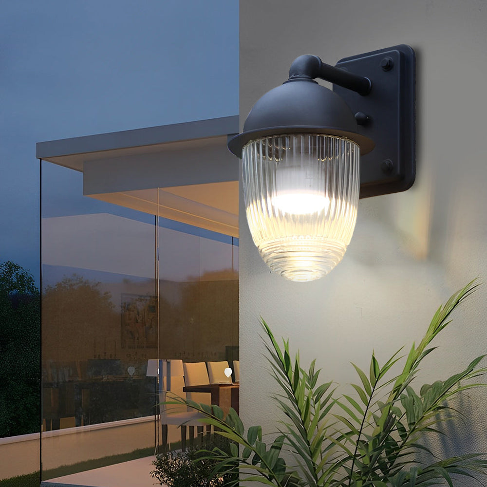 Waterproof Glass Ball Matte Black Outdoor Wall Lamp